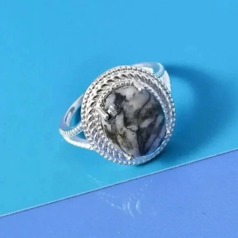 Austrian Pinolith Ring in Sterling Silver 4.35 ctw Size 10